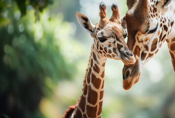 Naklejka premium AI Generated Image Cute serene giraffe mother with child Mother’s Day concept