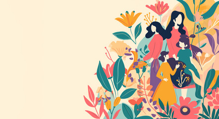 AI Generated Image Mother’s Day Illustration banner with family and floral elements
