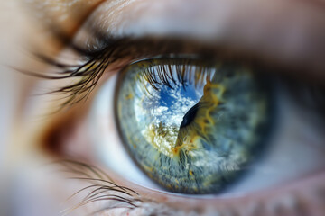AI Generated Image Macro closeup eye with the Earth planet reflection Earth Day and Environmental concept