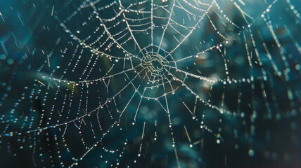 Dew Drops Adorning a Morning Spider Web - obrazy, fototapety, plakaty