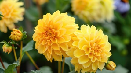 Close up view of yellow garden flowers