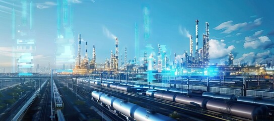 Global partner connection of communication network, oil and gas industry petrochemical plant,, Business Logistics Concept. AI generated illustration - obrazy, fototapety, plakaty