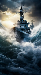 Warship on a Maritime Mission. Navy Warship at Sea