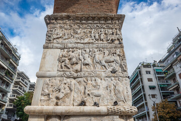 Fototapeta na wymiar Details of Arch of Galerius triumphal arch also known as Kamara in Thessaloniki city, Greece