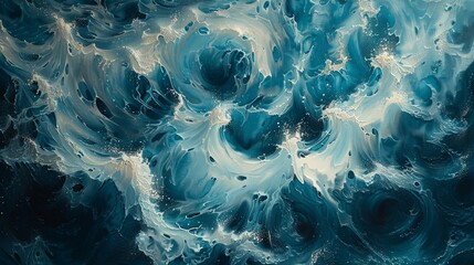 Stunning abstract ocean painting in blues and whites, perfect for modern art lovers - obrazy, fototapety, plakaty