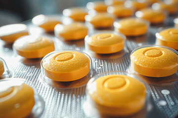 Close-up of orange pills in blister pack Generative AI image - obrazy, fototapety, plakaty