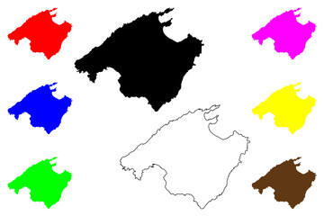 Fototapeta premium Mallorca island (Kingdom of Spain, Balearic Islands) map vector illustration, scribble sketch Majorca map