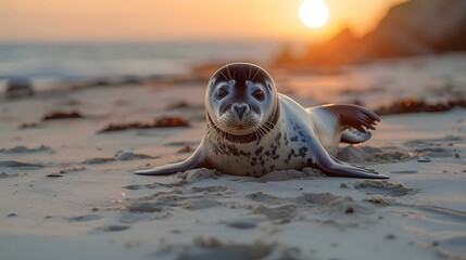 Serene Seal at Sunset: A Beacon for Conservation. Concept Vibrant Aquatic Life, Oceanic Ecosystems, Marine Conservation, Underwater Photography, Environmental Preservation