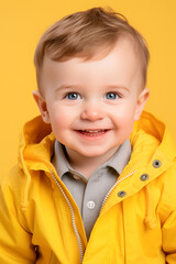 Smiling Boy on Yellow Background.  Smiling Toddler with Blue Eyes