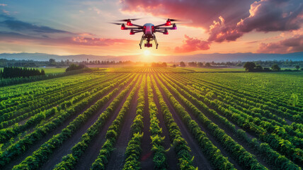 Fototapeta na wymiar Smart Agriculture Featuring Drones and Autonomous Tractors