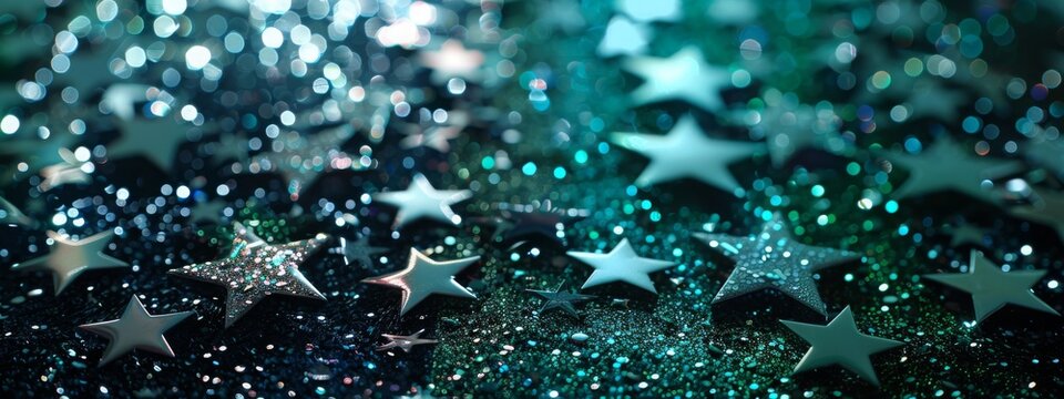 Background with blue and green glitter stars