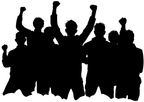recommend clip art: Silhouette of a group of men with their arms in the air celebrating