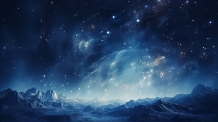 Naklejka na ściany i meble Blue Hues and Nebula Dreams in the Cosmos. Galactic Night. Stellar Dreamscape