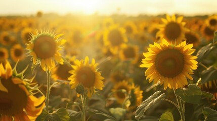 Sunflowers in a sunflower field under the bright sun