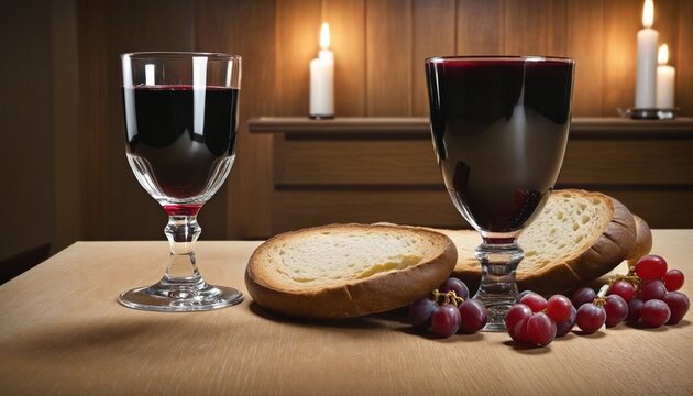 Holy communion on wooden table in Bright Colours 