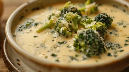 Rolgordijnen Close up of a plate featuring a delectable broccoli cheese soup © 2rogan