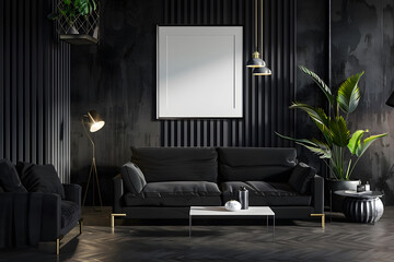Modern living room with classic black color palette