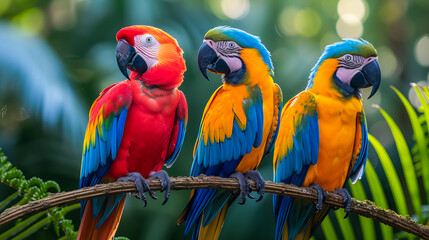 Vibrant Birds Amidst Palm Trees