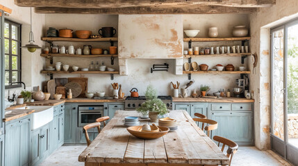 Vintage Provence Kitchen. Countryside Dining Space