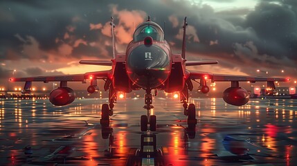 A Fighter jet is parked on a runway, ready for takeoff - obrazy, fototapety, plakaty