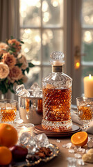 Whiskey in Crystal Decanter. Luxury Bourbon