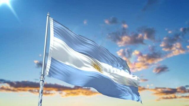 Argentina flag Waving Realistic With Sky