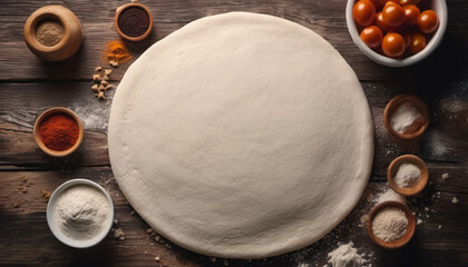 Circle pizza dough ready tu put ingridients on it, ai