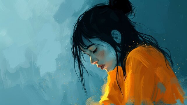 Sad girl drawing
