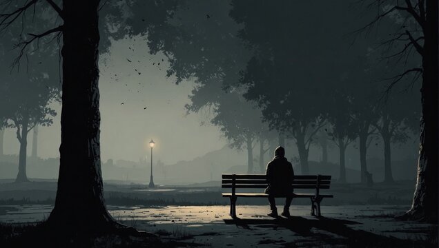 A sad man is sitting on a bench