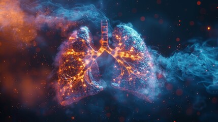 Vibrant abstract representation of human lungs in motion, highlighted with colorful smoky effects