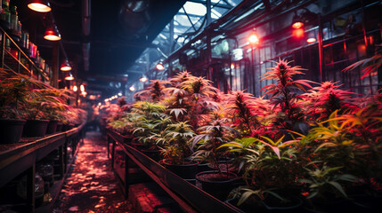 Cannabis, marijuana, plants grown in a greenhouse.  Commercial hemp farming