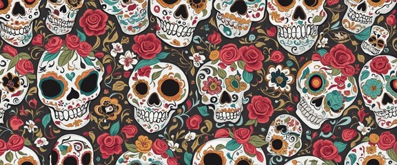 Day of the Dead skulls pattern in Bright Colours 