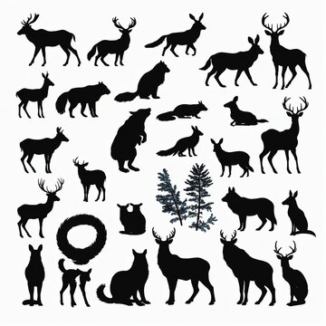 Forest wildlife animal  illustration set collection in Bright Colours 