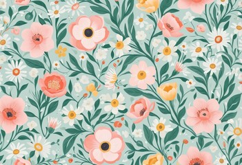 Pastel Spring Pattern on Transparent in Bright Colours 