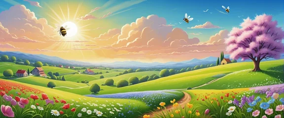 Poster Cute cartoon panorama landscape in Bright Colours  © Fukurou