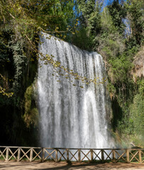 Long exposure photographs of the stone monastery waterfalls (Zaragoza-Spain) - 786655968