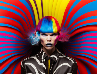 Futuristic Fashion. Abstract Portrait.Trendy Lady in Color