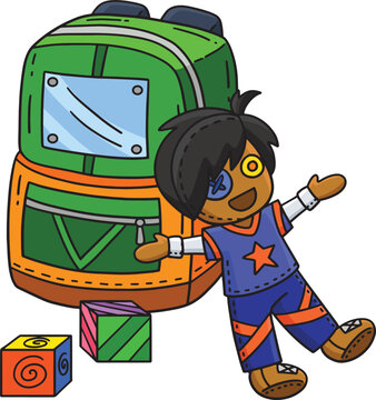 Backpack and a Plushie Cartoon Colored Clipart 