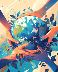 Hands holding Planet Earth - Earth Day design