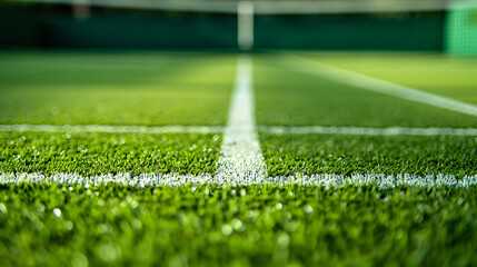 Close-up grass tennis court, freshly cut grass on a tennis court before a tournament