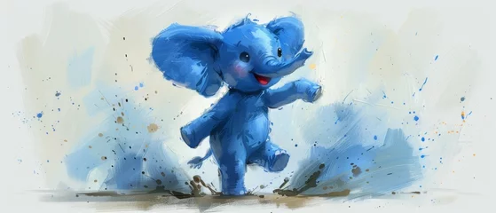 Fotobehang Dancer elephant, watercolor style illustration, children's clipart for card and print design © DZMITRY