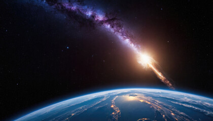 Meteorite asteroid on the planet Earth orbit