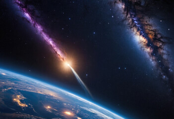 Comet on the planet Earth orbit