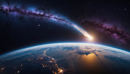 Comet on the planet Earth orbit