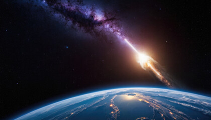 Meteorite asteroid on the planet Earth orbit