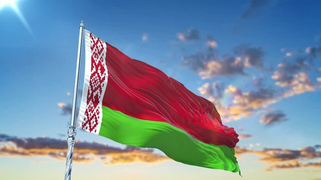 Belarus flag Waving Realistic With Sky