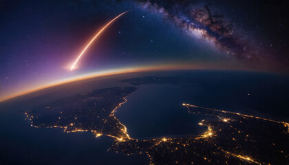 Comet on the planet Earth orbit