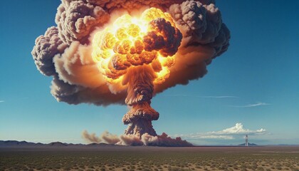 nuclear explosion rising fireball in Bright Colours  - obrazy, fototapety, plakaty