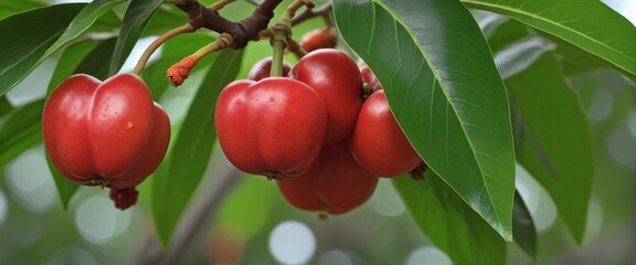 Ripe Pitanga fruit Surinam cherry in bright colours 