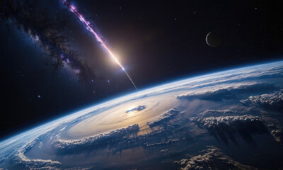 Comet on the planet Earth orbit